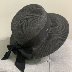 Women’s Black Scala Paper Braid Hat with Bow #LP149 One Size